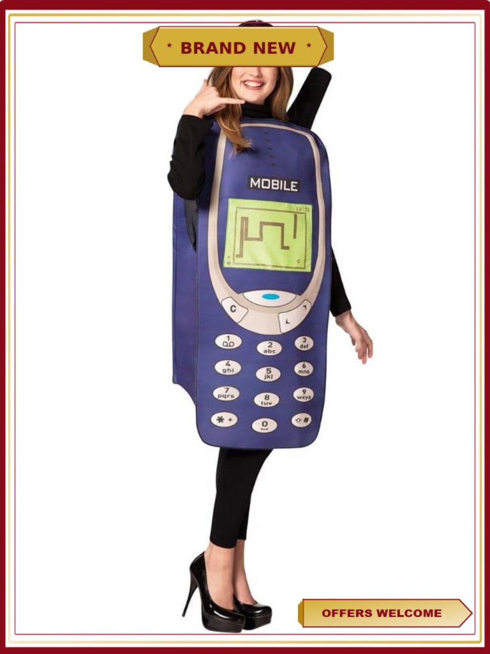 Retro 2000s Cell Phone Halloween Costume Foam Tunic with Antenna One Size Adult